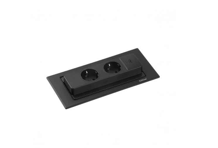 Schulte Elektrotechnik Steckdosenelement EVOLINE Backflip schwarz matt, 2 Steckdosen, 1 USB Typ C
