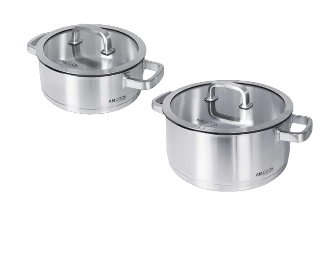 AMCOOK Senna S4 Topfset 2-teilig Edelstahl Induktion Glasdeckel Dampfauslass energiesparend