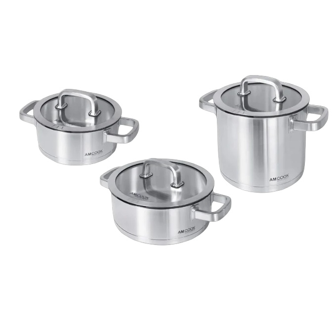 AMCOOK Senna S6 Topfset 6-teilig Edelstahl Induktion Glasdeckel Dampfauslass energiesparend