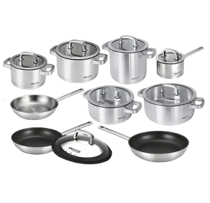 AMCOOK Senna S16 Plus Topfset Pfannenset 16-teilig Edelstahl Induktion Antihaft Gourmetdeckel Komplettset